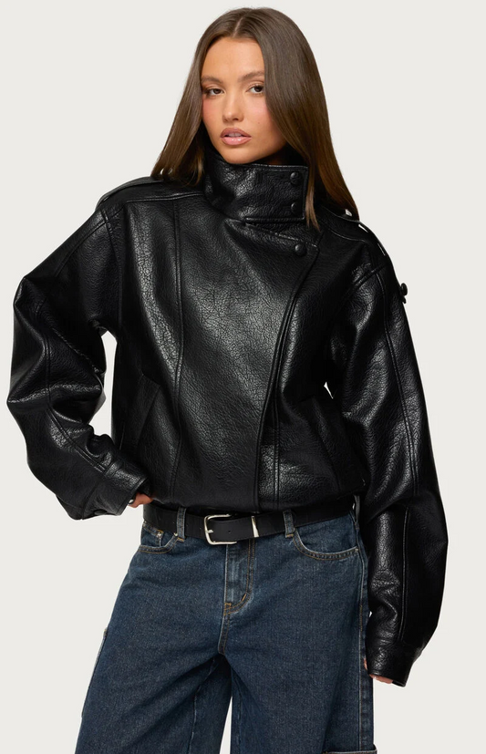 Jaicee | Oversized Faux Leather Jacket
